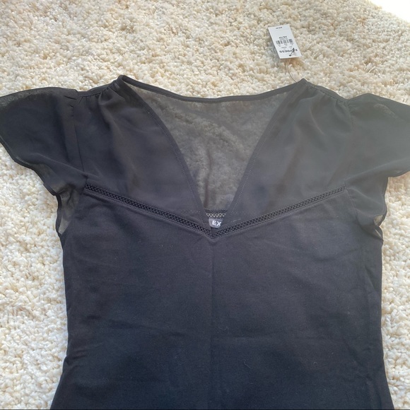 Express fitted chiffon yoke T-shirt, black, XS - Picture 3 of 7